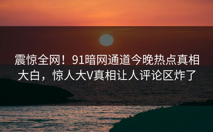 震惊全网！91暗网通道今晚热点真相大白，惊人大V真相让人评论区炸了