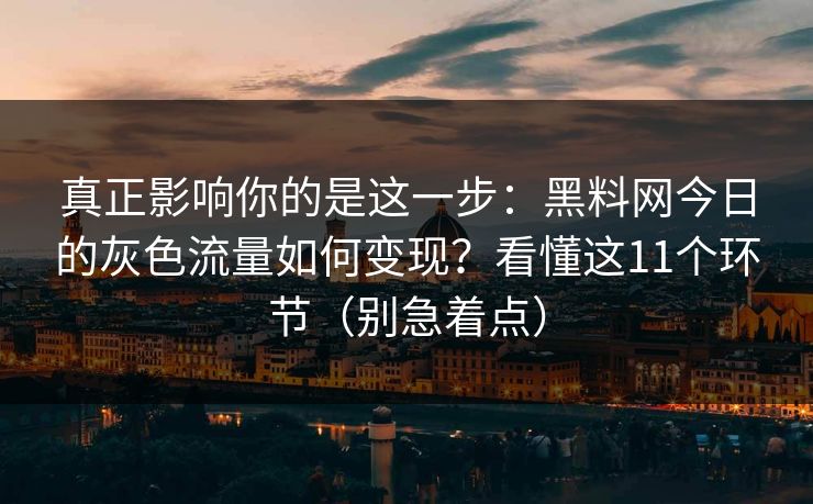 真正影响你的是这一步：黑料网今日的灰色流量如何变现？看懂这11个环节（别急着点）