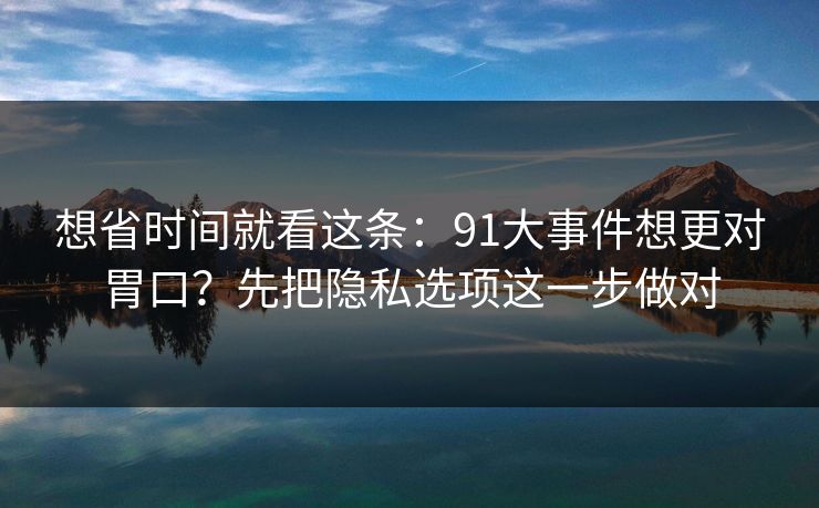 想省时间就看这条:91大事件想更对胃口?先把隐私选项这一步做对